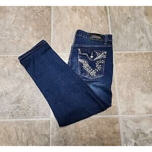 Tru Luxe Jeans Women's 30/10 Straight Mid-Rise Studded Rhinestones Whimsigoth